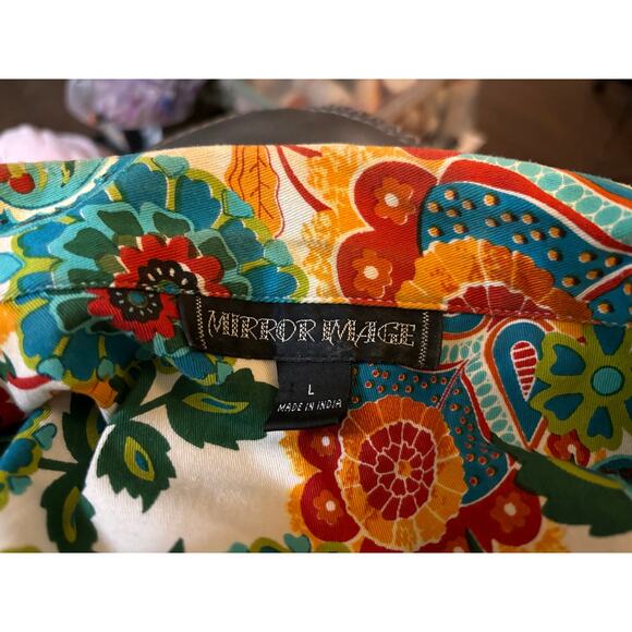 Mirror Image Floral Paisley Button-Up Jacket, Boho Retro Print, Size Large - Picture 4 of 4